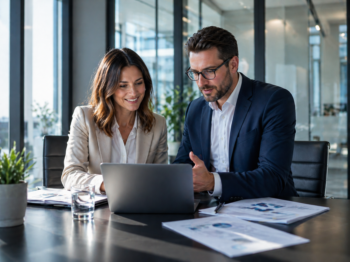 Operations leader and client reviewing workflow plans