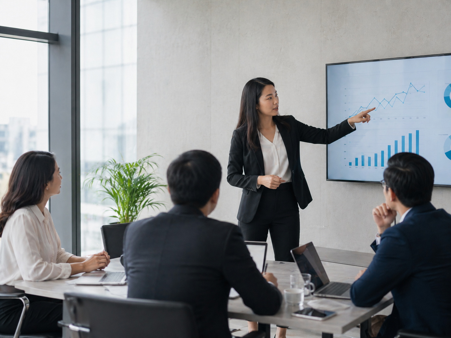Operations leader presenting dashboard insights to a team